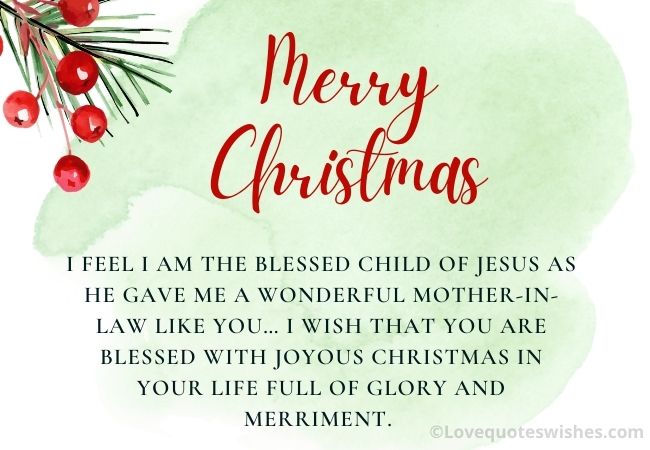 I feel I am the blessed child of Jesus as He gave me a wonderful mother-in-law like you… I wish that you are blessed with joyous Christmas in your life full of glory and merriment. Merry Xmas.
